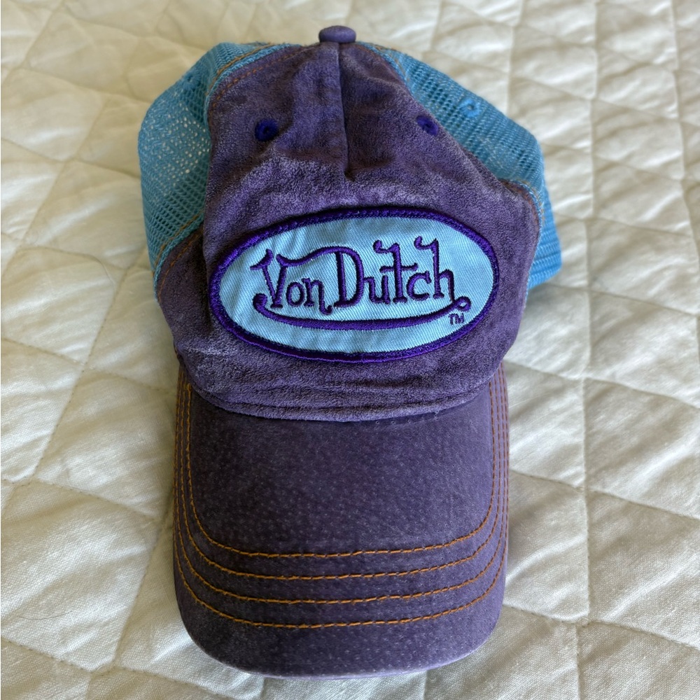 Von Dutch Purple Suede and Light Blue Hat